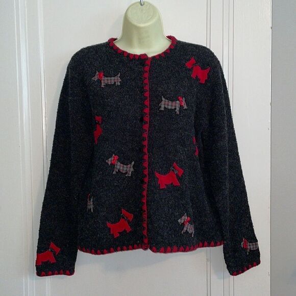 Vtg 2000 Marisa Christina (The Christmas Collection) Scottie dog cardigan - Picture 1 of 12